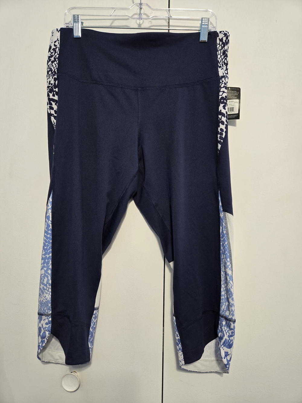 NWT Champion Freedom Duo Dry Leggings XXL Blue Print Mesh Capri 20"
